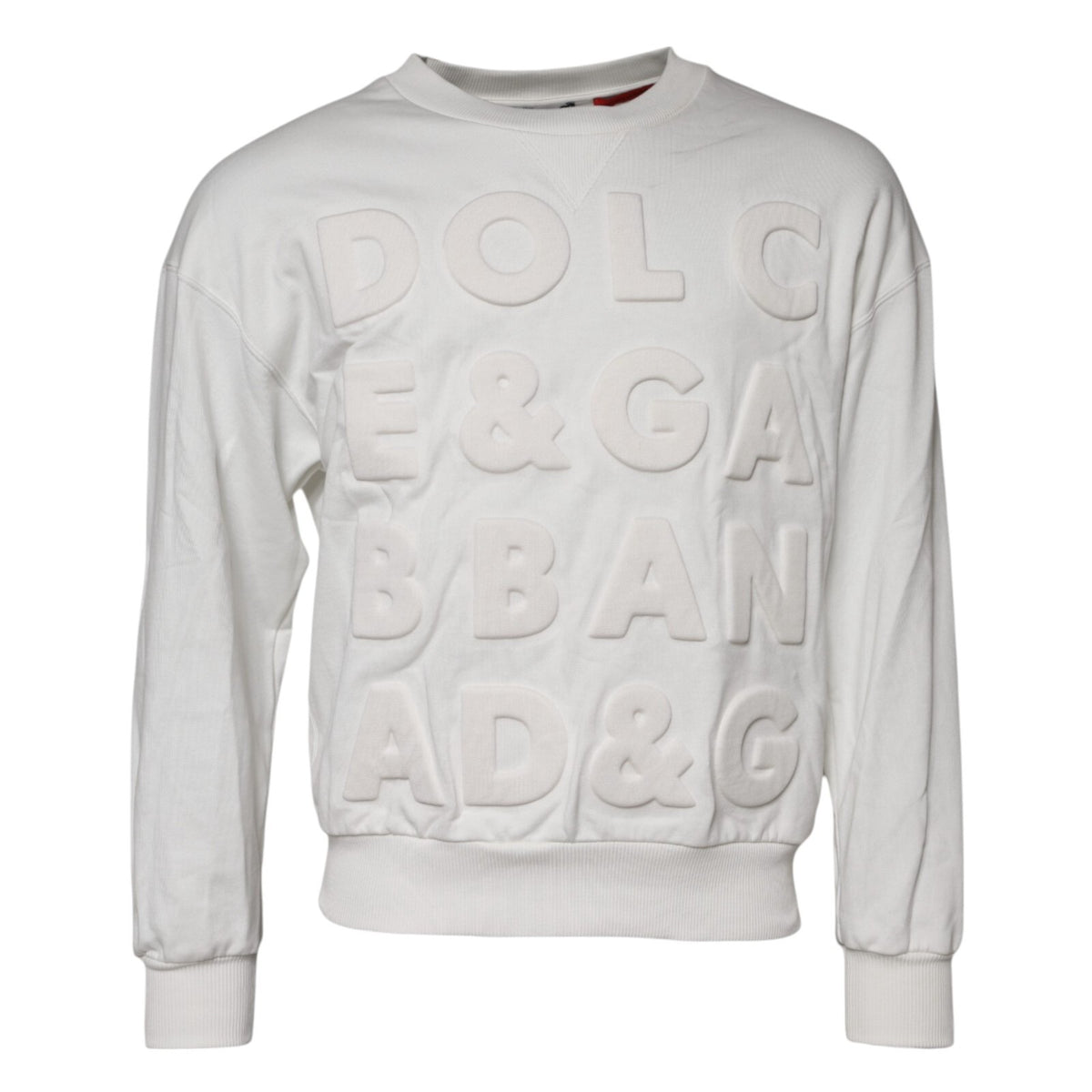 Pull en coton à col rond blanc avec logo embossé de Dolce &amp; Gabbana