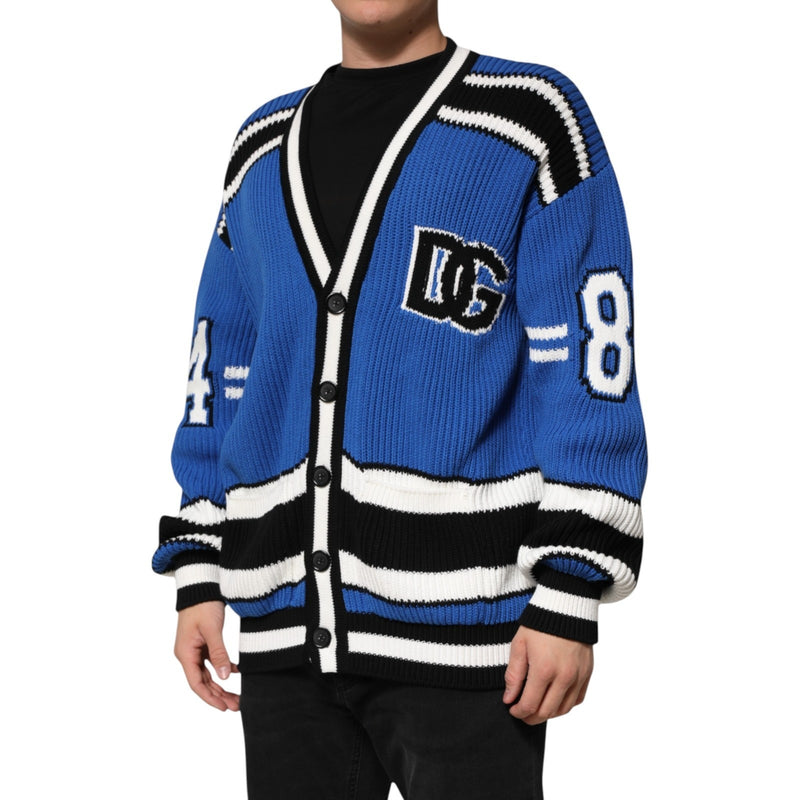 Gilet en tricot côtelé en coton bleu avec logo Dolce &amp; Gabbana