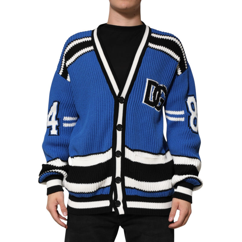 Gilet en tricot côtelé en coton bleu avec logo Dolce &amp; Gabbana