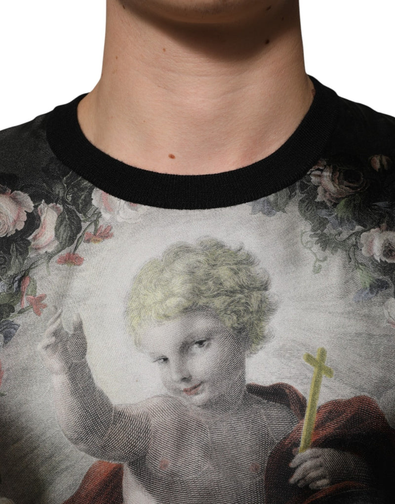 Pull baroque en cachemire noir à imprimé chérubin de Dolce &amp; Gabbana