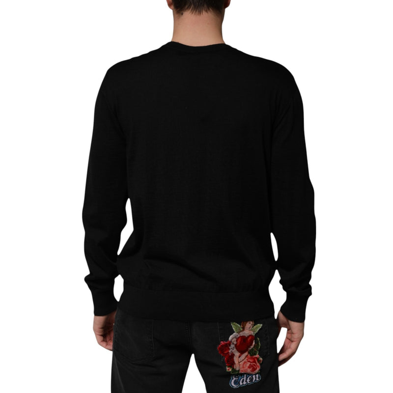 Pull baroque en cachemire noir à imprimé chérubin de Dolce &amp; Gabbana