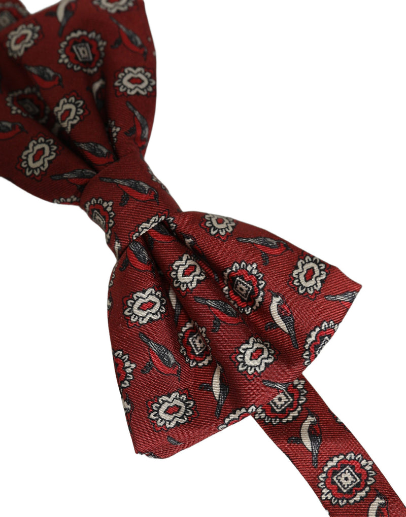 Dolce & Gabbana Men Bordeaux Floral Adjustable Neck Papillon Bow Tie