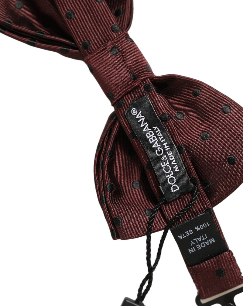 Nœud papillon en soie bordeaux à pois avec patte réglable Dolce & Gabbana