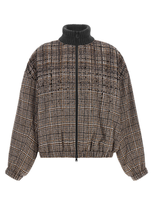 Blouson aviateur Brunello Cucinelli marron en alpaga et cuir