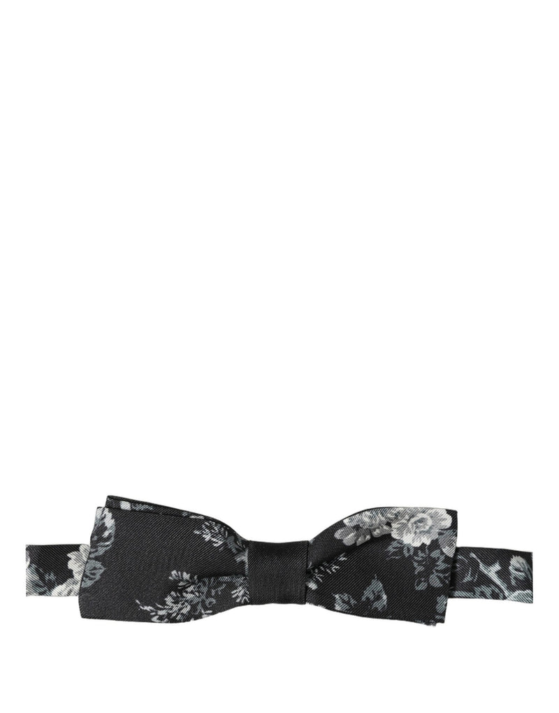 Dolce & Gabbana Nœud Papillon Noir Floral en Soie Ajustable pour Homme