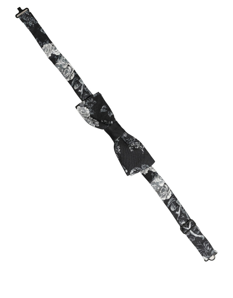 Dolce & Gabbana Nœud Papillon Noir Floral en Soie Ajustable pour Homme