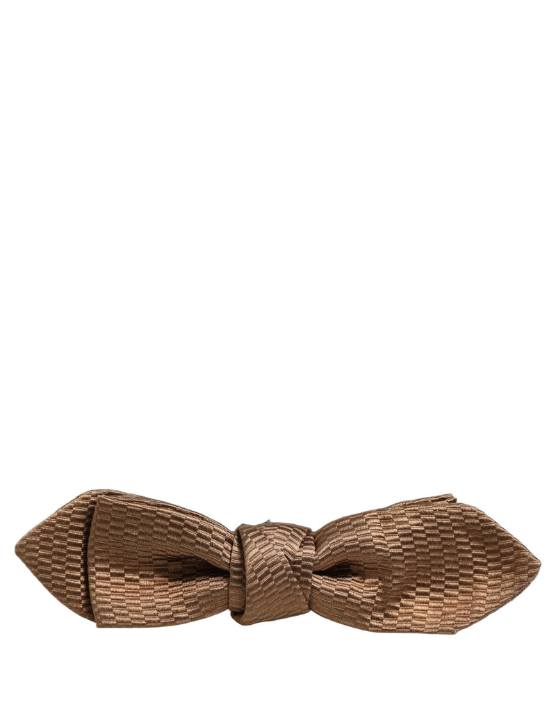 Dolce & Gabbana Homme Papillon Ajustable en Soie Marron et Doré