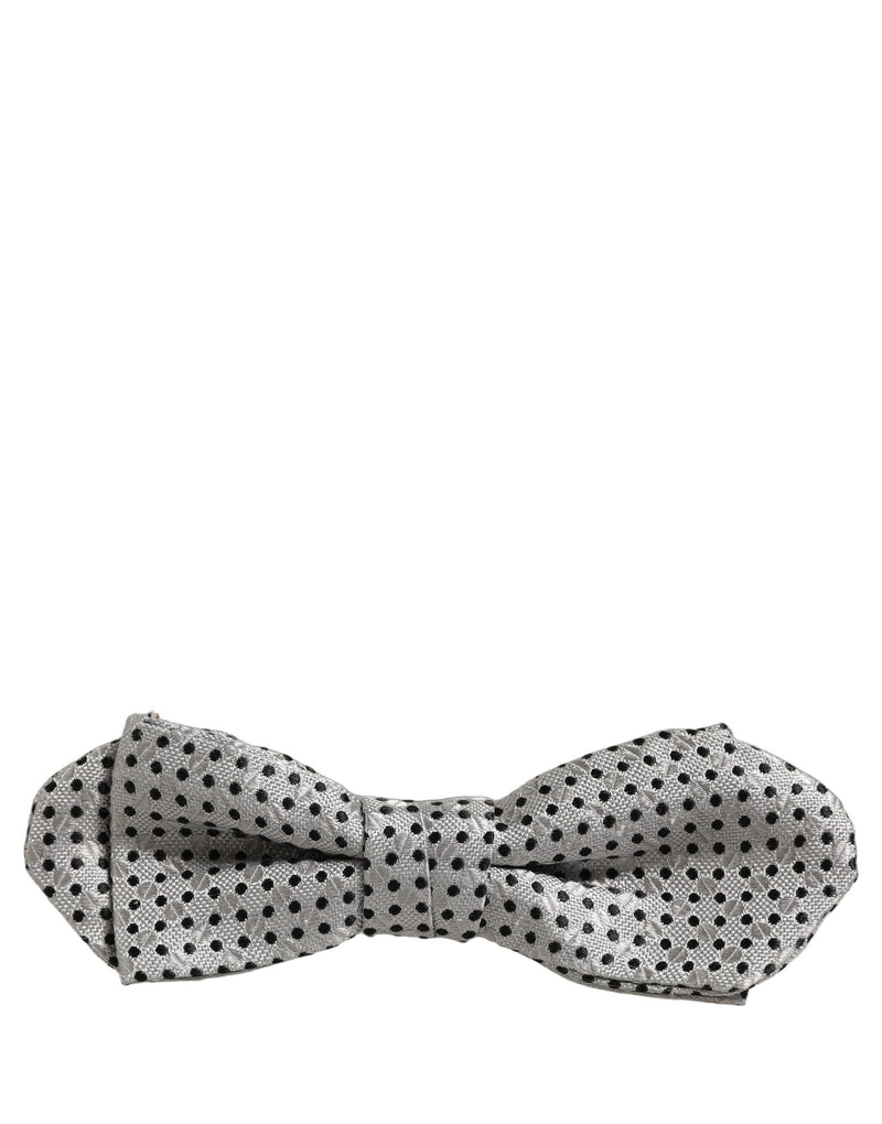 Dolce & Gabbana Men Silver Black Polka Dot Adjustable Neck Papillon Bow Tie