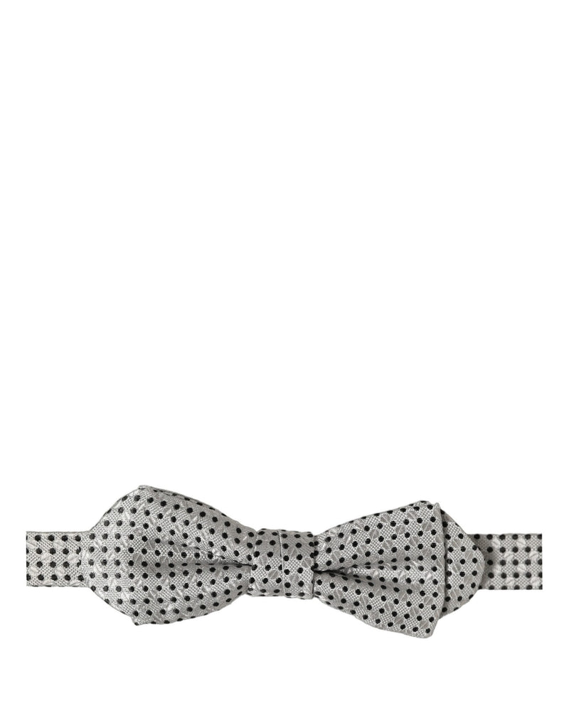Dolce & Gabbana Men Silver Black Polka Dot Adjustable Neck Papillon Bow Tie