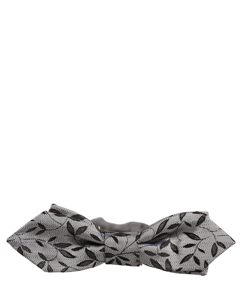 Dolce & Gabbana Men Gray Abstract Silk Adjustable Neck Papillon Bow Tie