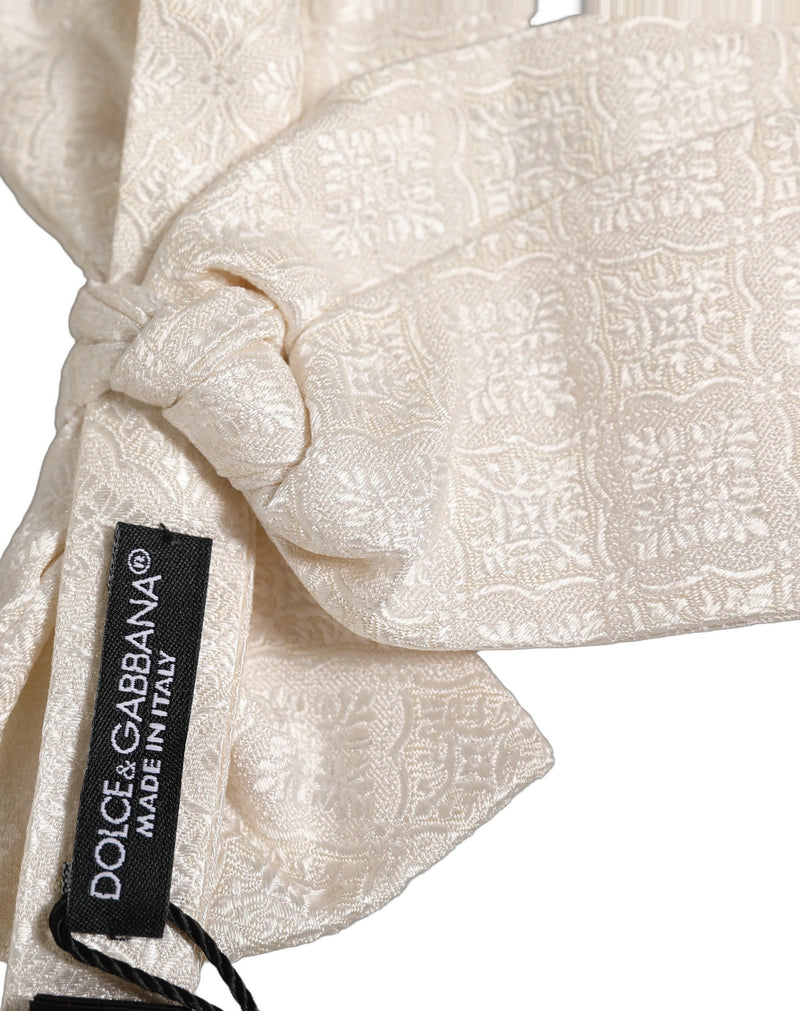 Nœud papillon papillon réglable en soie jacquard blanche Dolce & Gabbana pour homme
