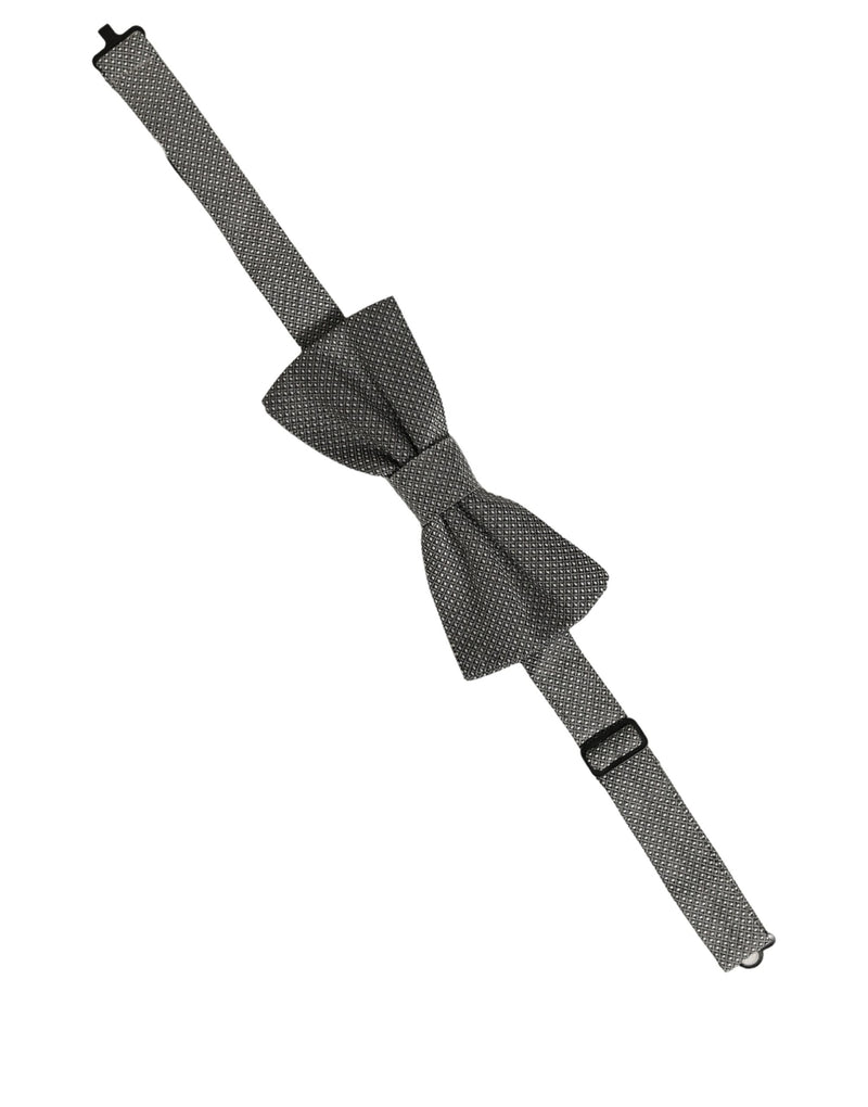 Dolce & Gabbana Men Gray Silk Patterned Adjustable Neck Papillon Bow Tie