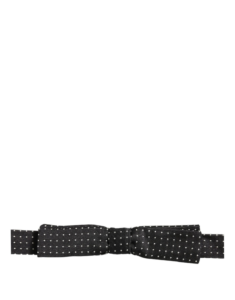 Dolce & Gabbana Black White Polka Dot Adjustable Neck Papillon Bow Tie