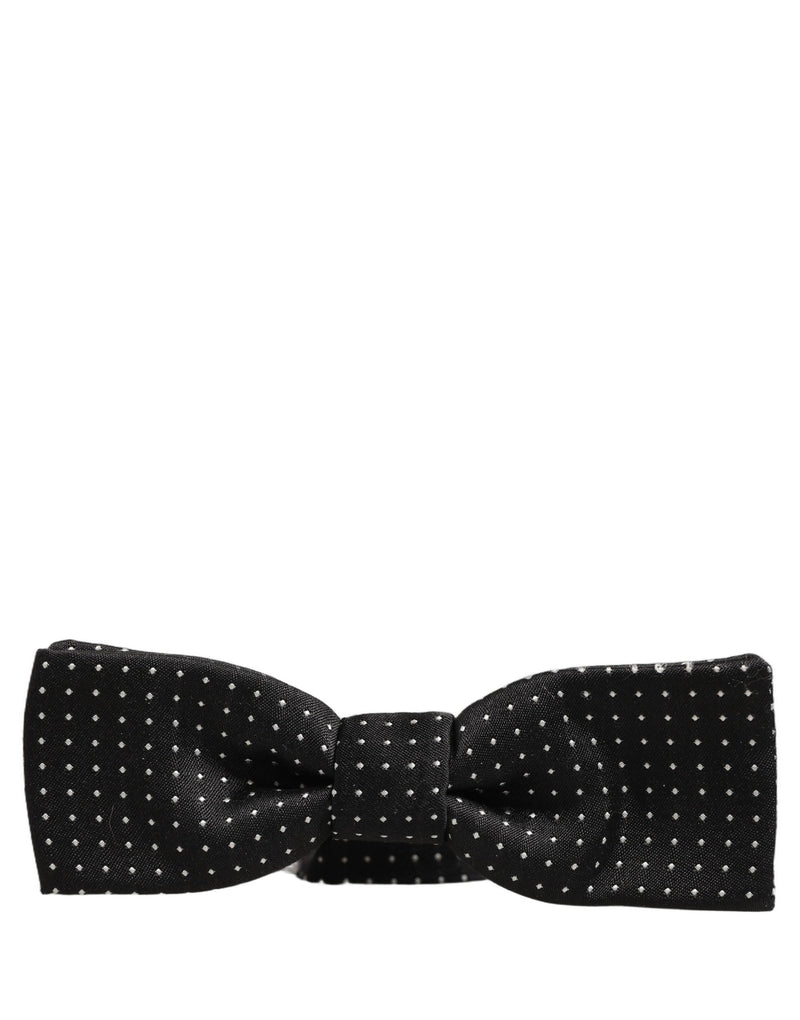 Dolce & Gabbana Black White Polka Dot Adjustable Neck Papillon Bow Tie