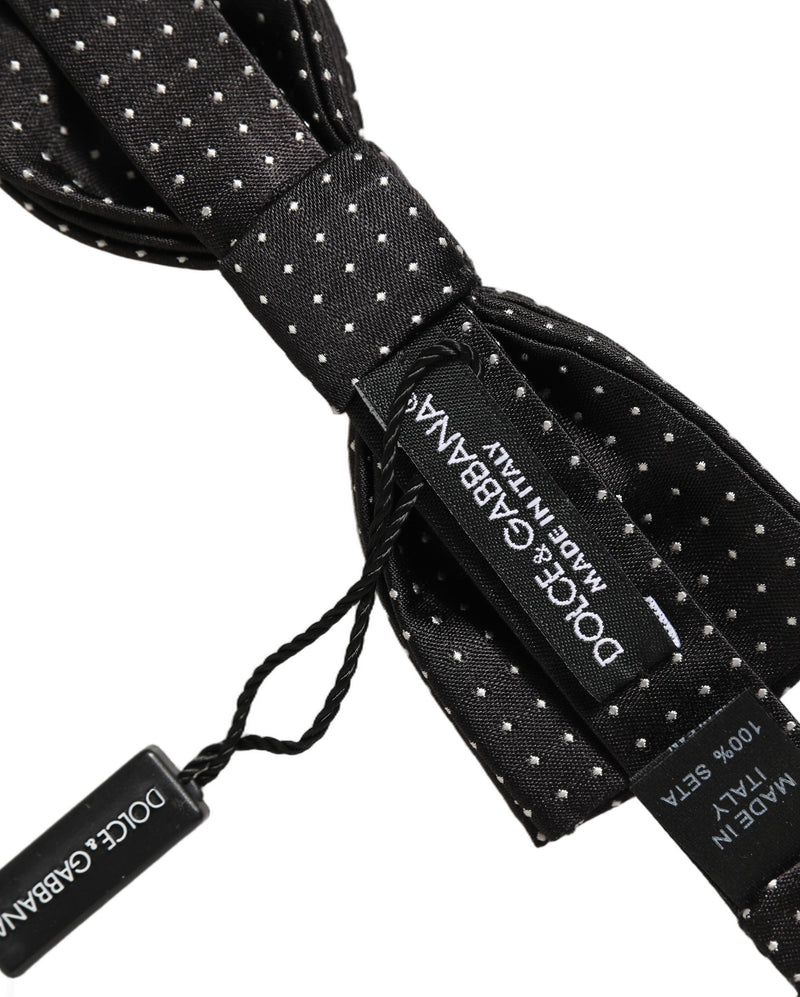 Dolce & Gabbana Black White Polka Dot Adjustable Neck Papillon Bow Tie