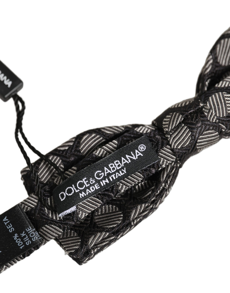 Dolce & Gabbana Papillon ajustable en soie à motif géométrique noir et blanc