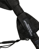 Dolce & Gabbana Men Black Paisley Silk Adjustable Neck Papillon Bow Tie