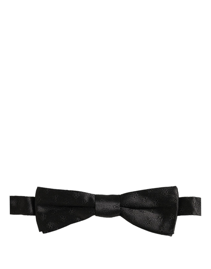 Dolce & Gabbana Men Black Floral Silk Adjustable Neck Papillon Bow Tie