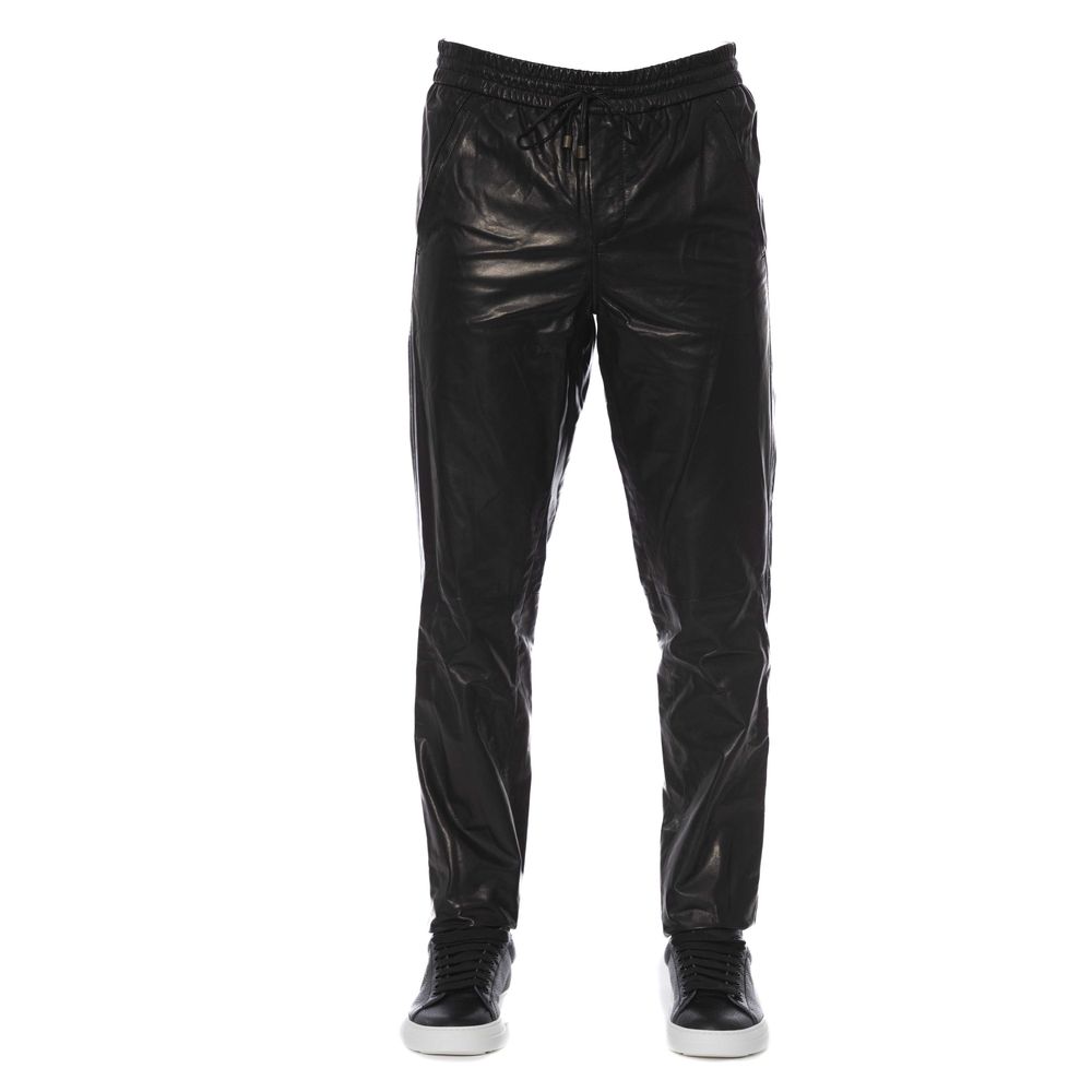 Pantalon homme en cuir d'agneau noir Trussardi