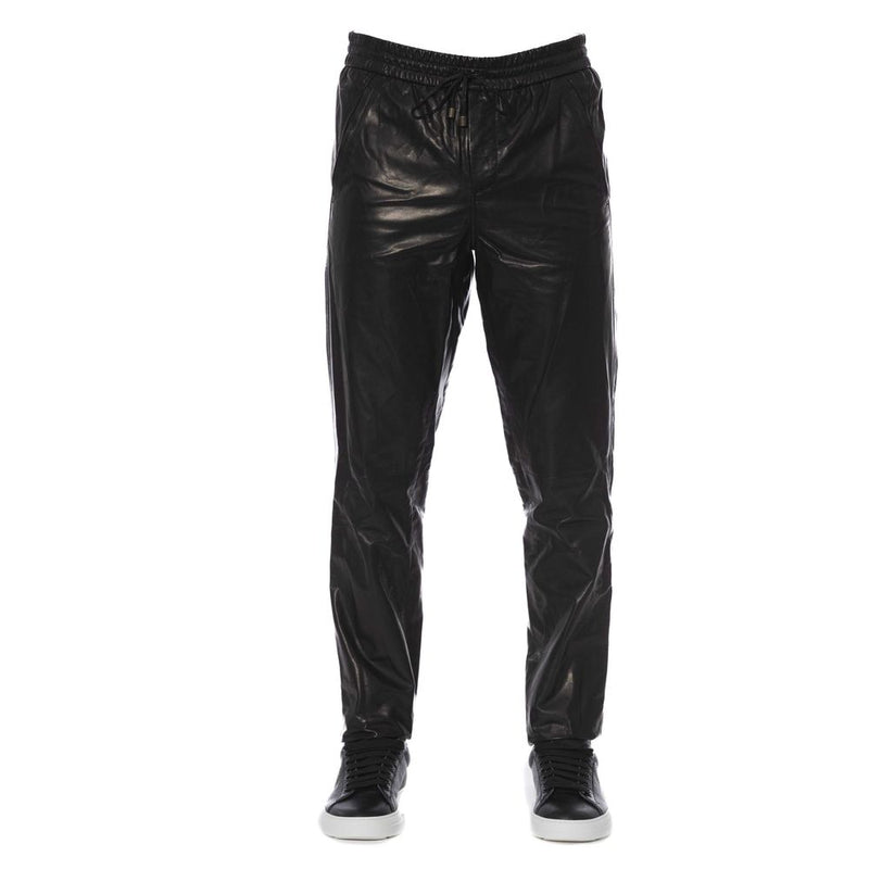 Pantalon homme en cuir d'agneau noir Trussardi