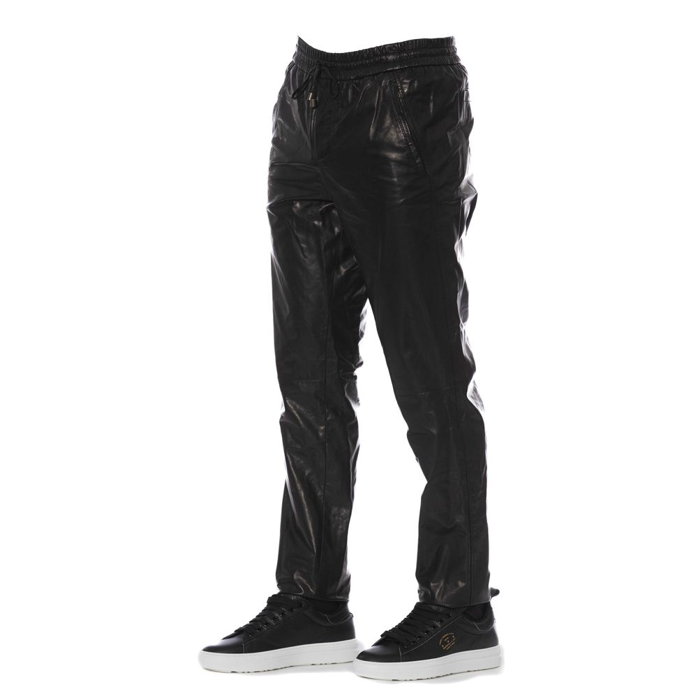 Pantalon homme en cuir d'agneau noir Trussardi