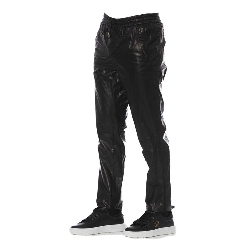 Pantalon homme en cuir d'agneau noir Trussardi