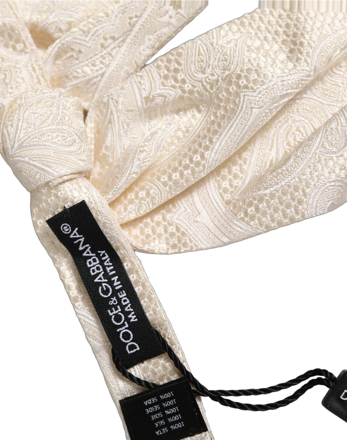 Nœud Papillon Réglable en Soie Ivoire à Motif Cachemire Dolce & Gabbana pour Homme