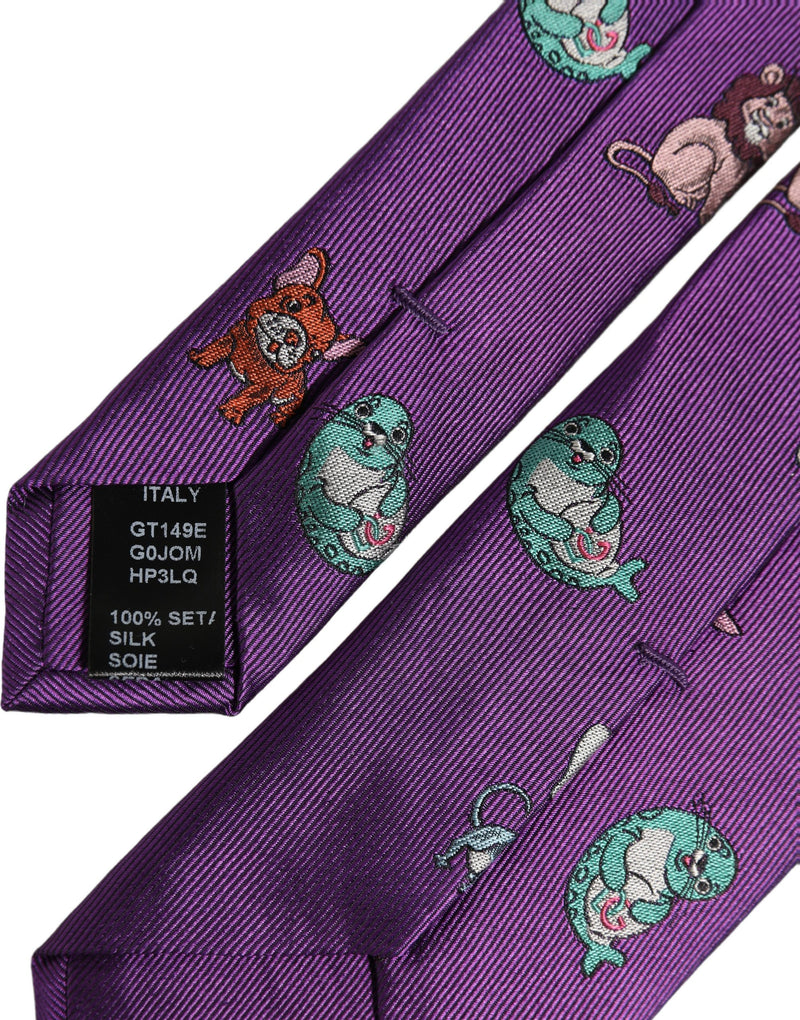 Cravate Dolce & Gabbana pour homme, motif animalier violet, à nouer, réglable