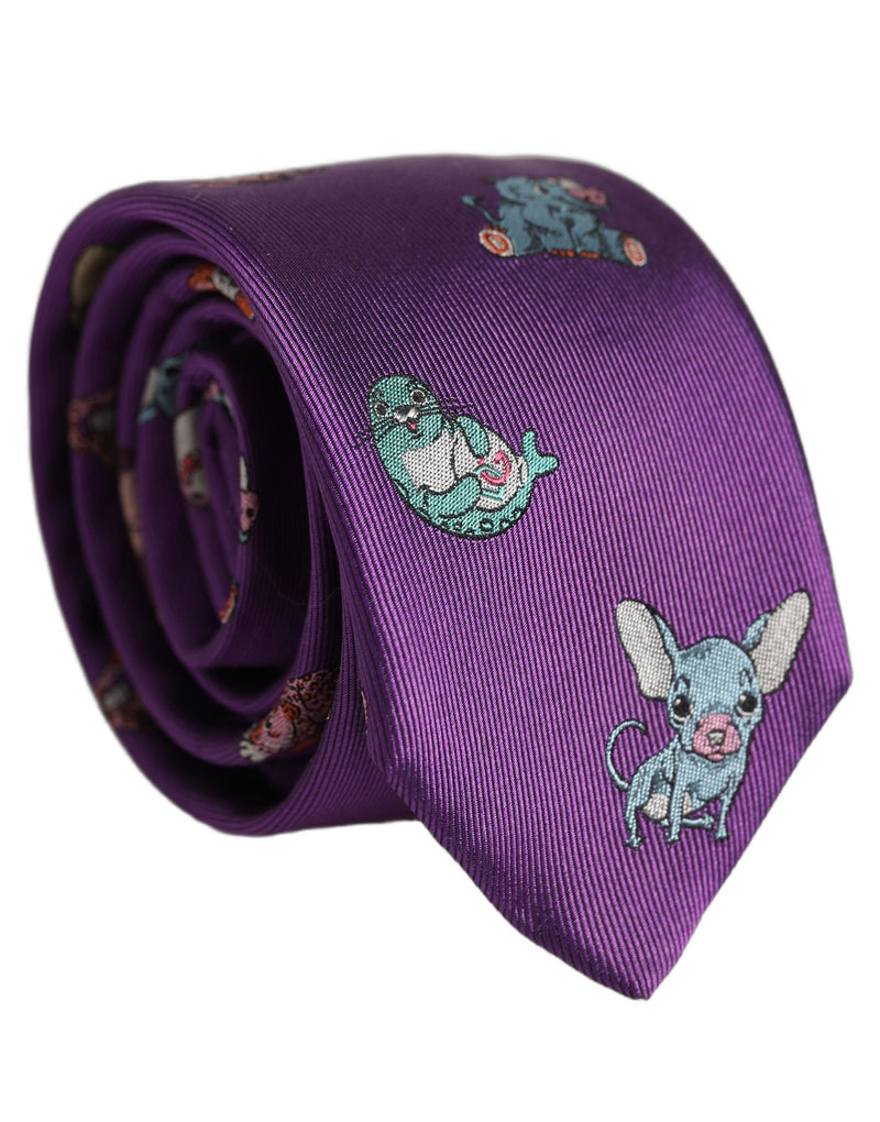 Cravate Dolce & Gabbana pour homme, motif animalier violet, à nouer, réglable
