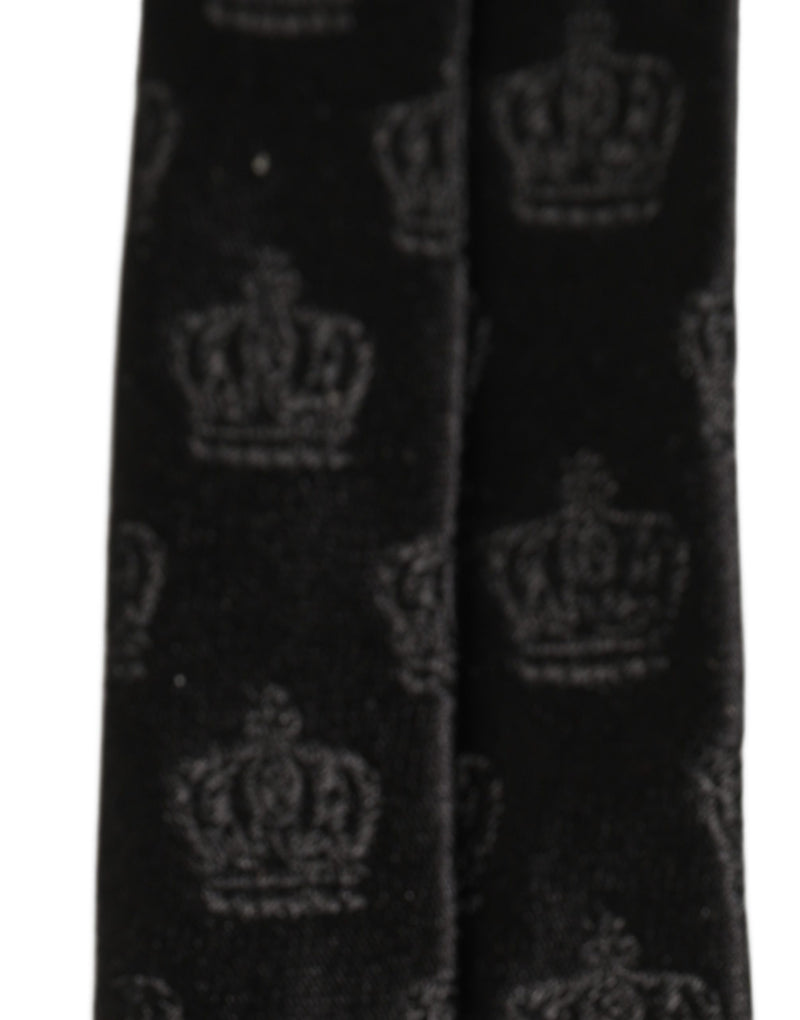 Dolce & Gabbana Men Black Crown Print Silk Adjustable Tied Necktie Tie