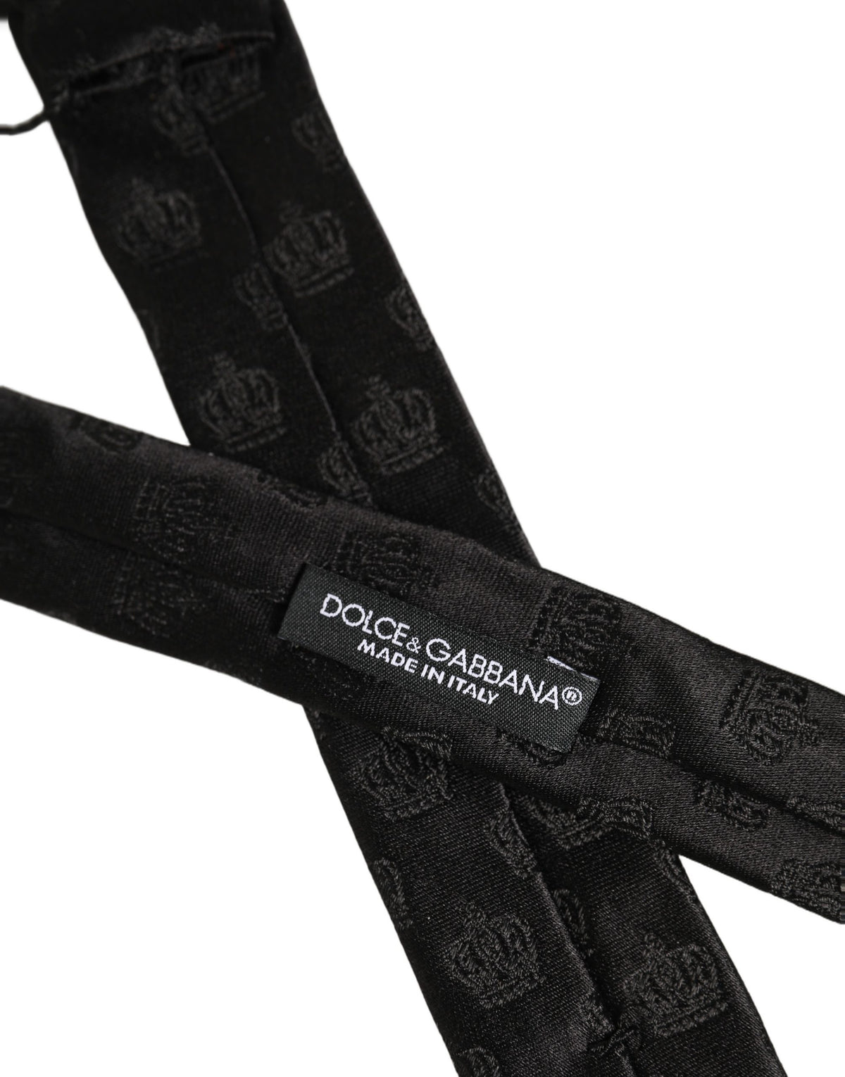 Dolce & Gabbana Men Black Crown Print Silk Adjustable Tied Necktie Tie