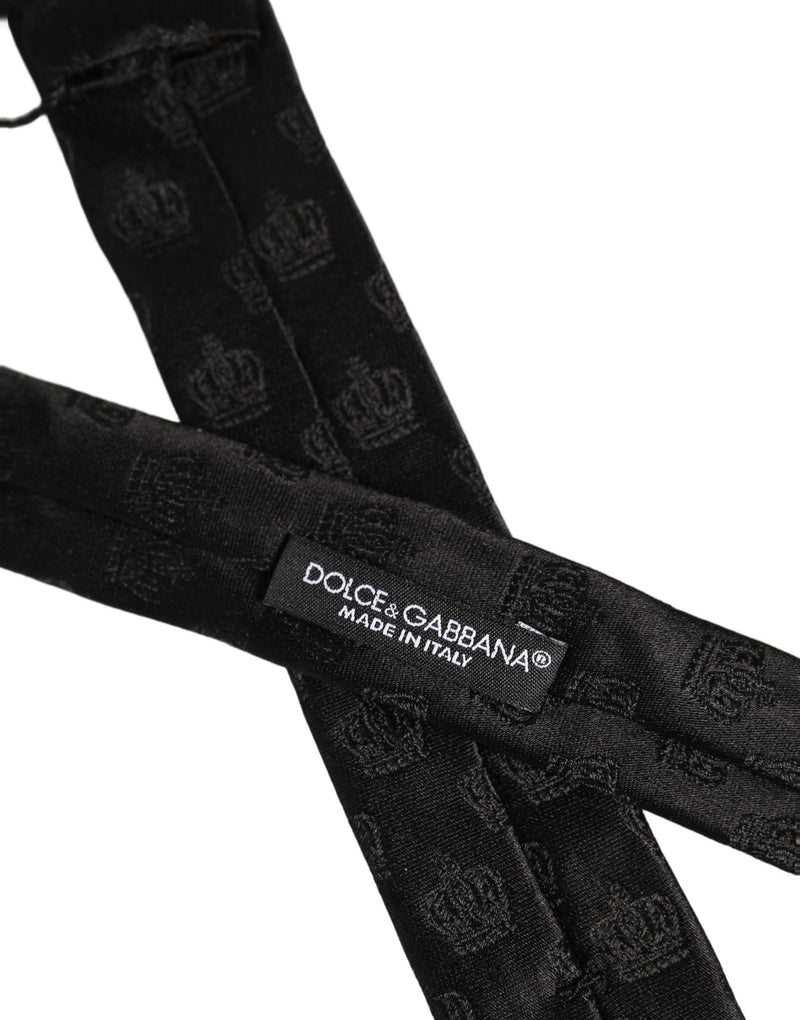 Dolce & Gabbana Men Black Crown Print Silk Adjustable Tied Necktie Tie