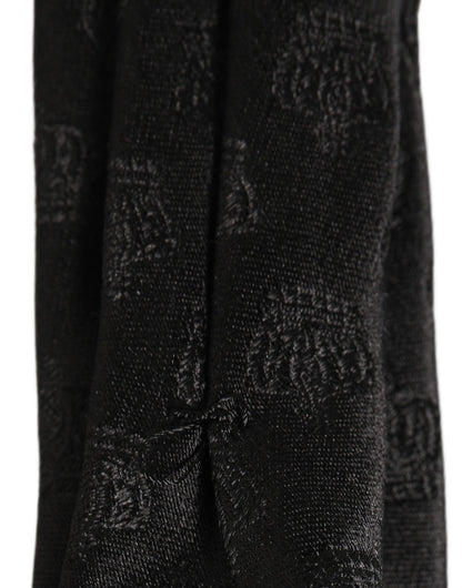 Dolce & Gabbana Men Black Crown Print Silk Adjustable Tied Necktie Tie