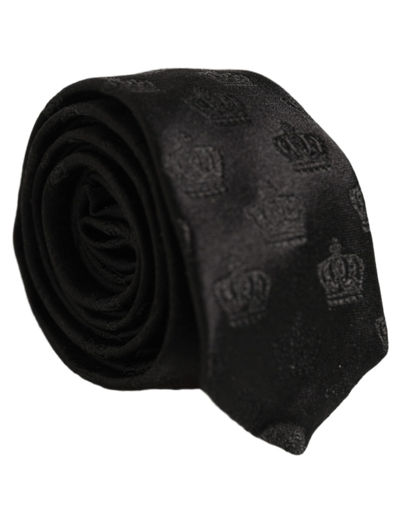 Dolce & Gabbana Men Black Crown Print Silk Adjustable Tied Necktie Tie