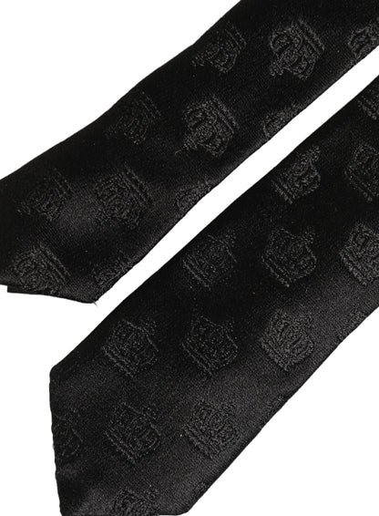 Dolce & Gabbana Men Black Crown Print Silk Adjustable Tied Necktie Tie