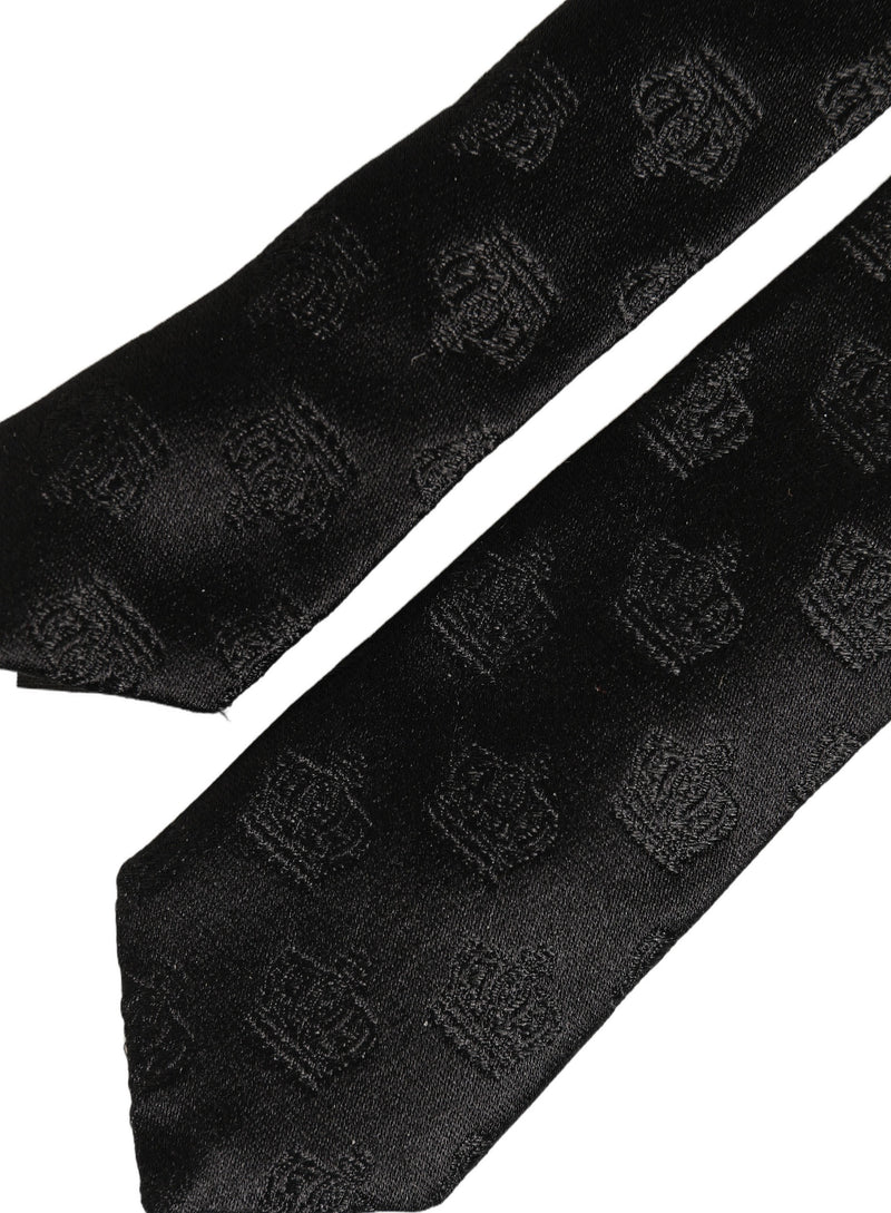 Dolce & Gabbana Men Black Crown Print Silk Adjustable Tied Necktie Tie