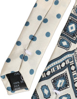 Cravate Dolce & Gabbana pour homme blanc cassé bleu géométrique à nouer ajustable
