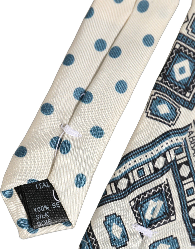 Cravate Dolce & Gabbana pour homme blanc cassé bleu géométrique à nouer ajustable