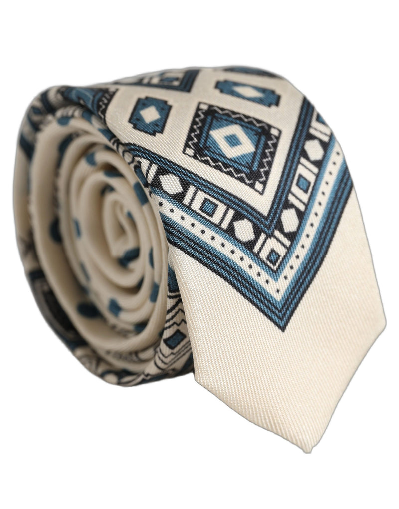 Cravate Dolce & Gabbana pour homme blanc cassé bleu géométrique à nouer ajustable