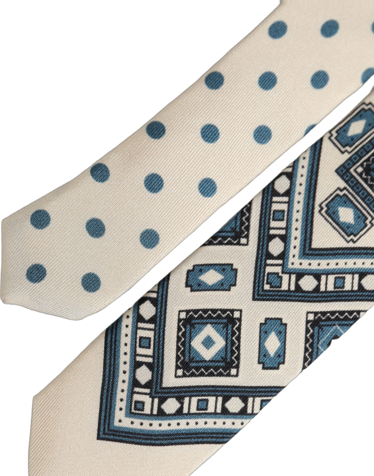 Cravate Dolce & Gabbana pour homme blanc cassé bleu géométrique à nouer ajustable