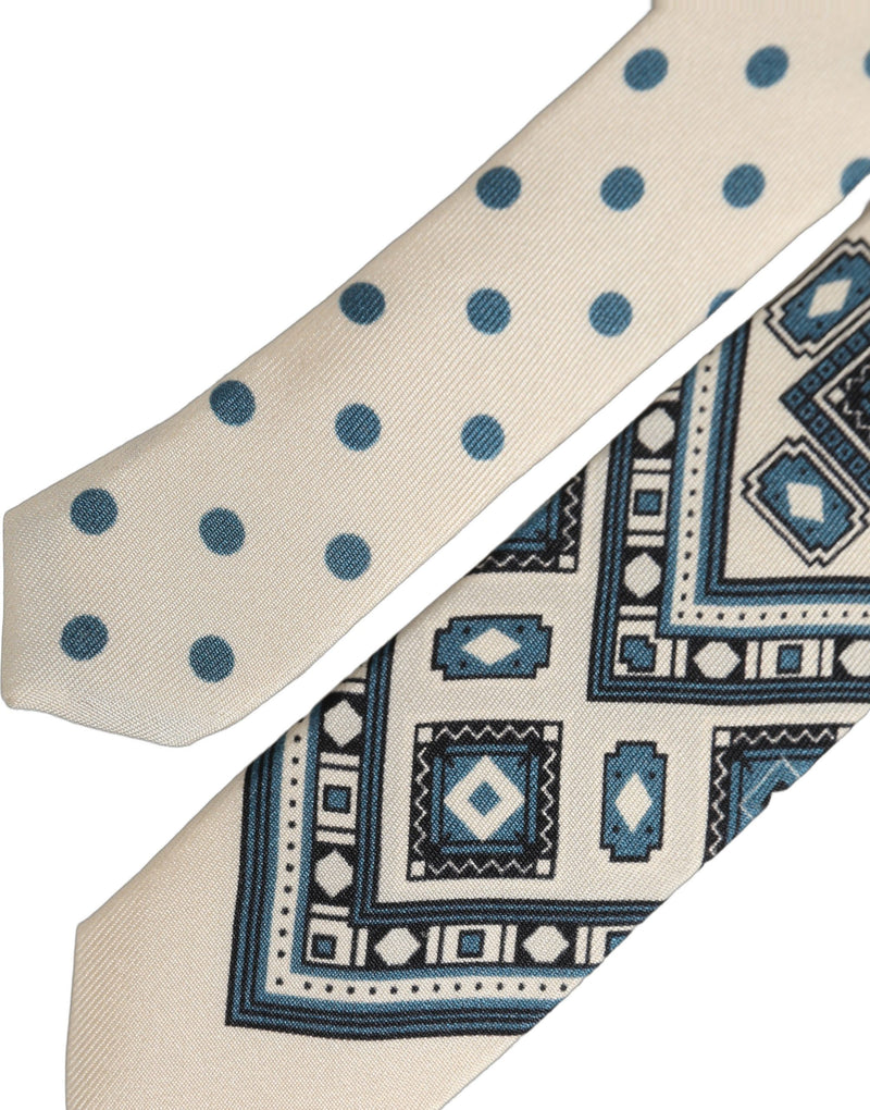 Cravate Dolce & Gabbana pour homme blanc cassé bleu géométrique à nouer ajustable