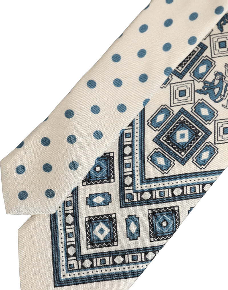 Cravate Dolce & Gabbana pour homme blanc cassé bleu géométrique à nouer ajustable