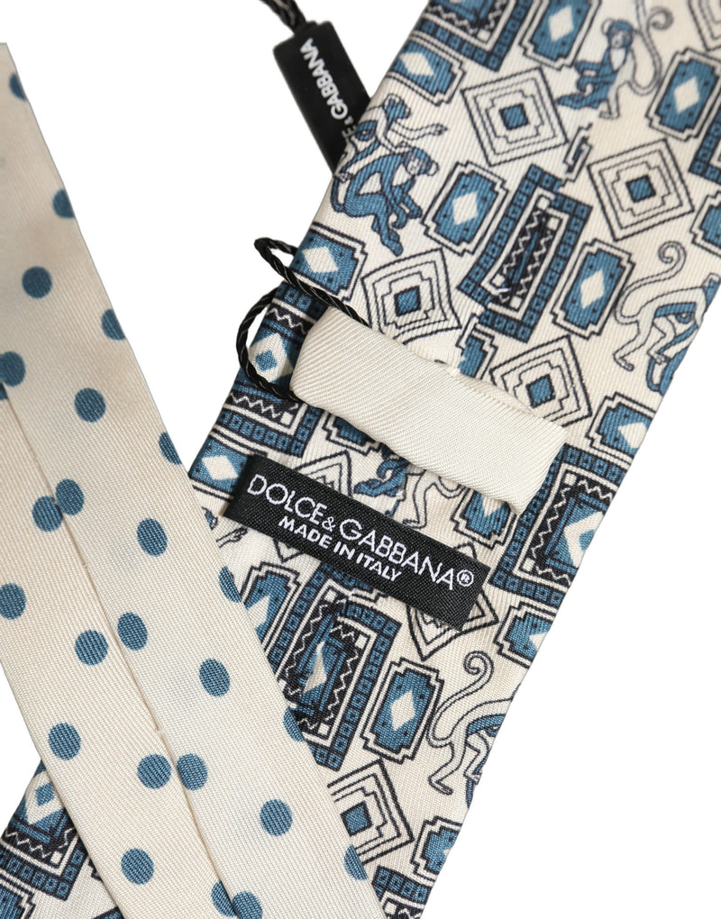 Cravate Dolce & Gabbana pour homme blanc cassé bleu géométrique à nouer ajustable