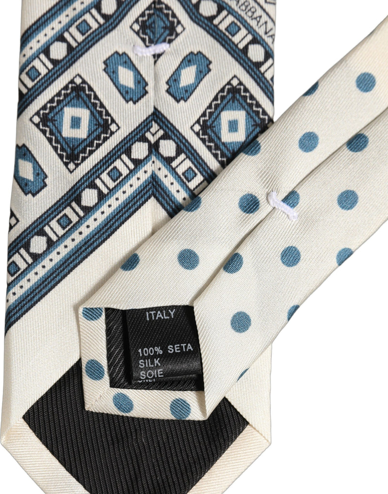 Cravate Dolce & Gabbana pour homme blanc cassé bleu géométrique à nouer ajustable
