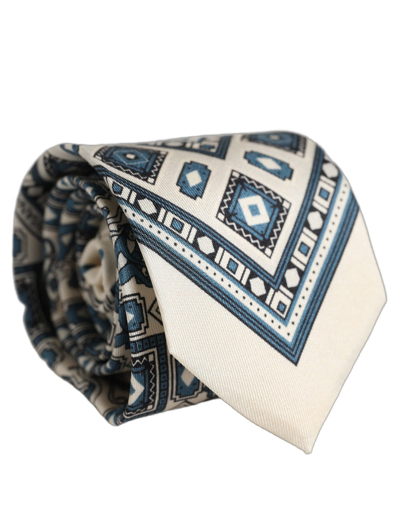 Cravate Dolce & Gabbana pour homme blanc cassé bleu géométrique à nouer ajustable
