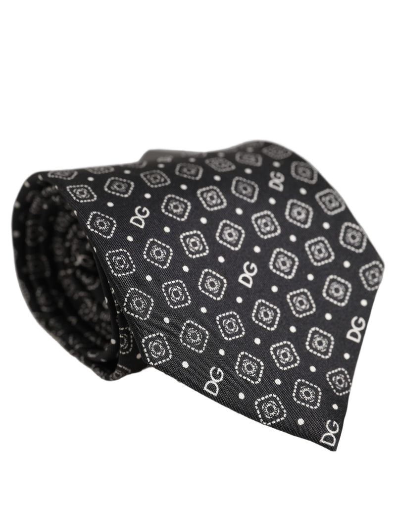 Dolce & Gabbana Men Black DG Logo 100% Silk Adjustable Tied Necktie Tie