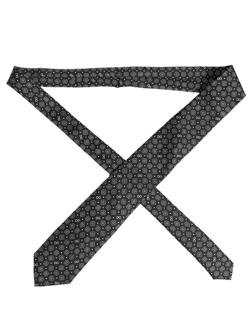 Dolce & Gabbana Men Black DG Logo 100% Silk Adjustable Tied Necktie Tie