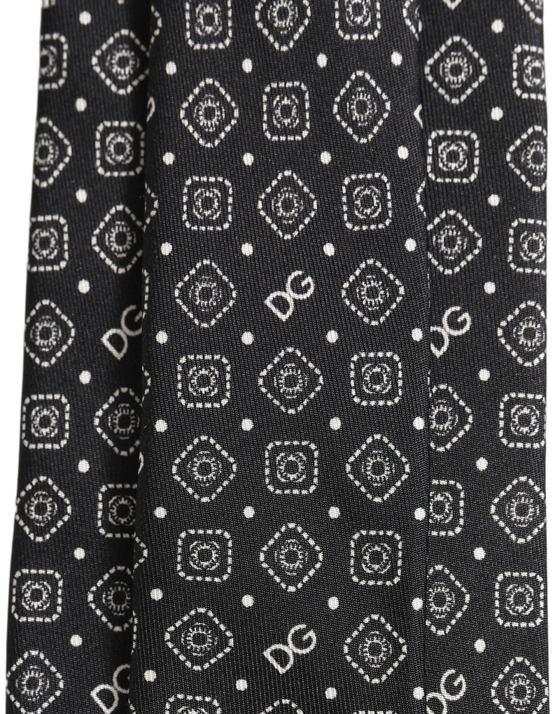 Dolce & Gabbana Men Black DG Logo 100% Silk Adjustable Tied Necktie Tie