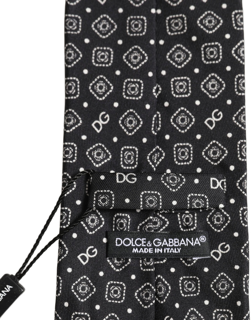 Dolce & Gabbana Men Black DG Logo 100% Silk Adjustable Tied Necktie Tie