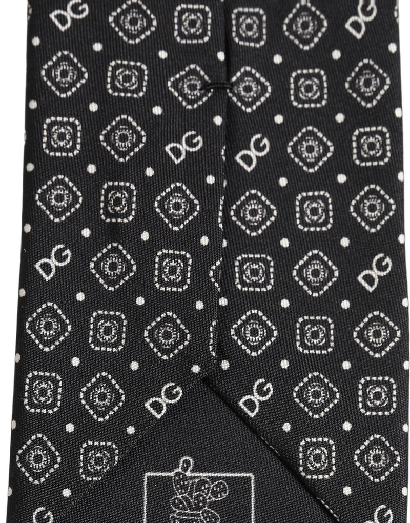 Dolce & Gabbana Men Black DG Logo 100% Silk Adjustable Tied Necktie Tie